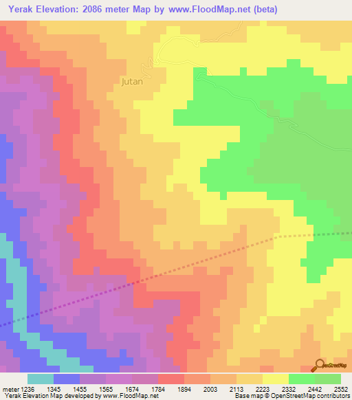 Yerak,Iran Elevation Map