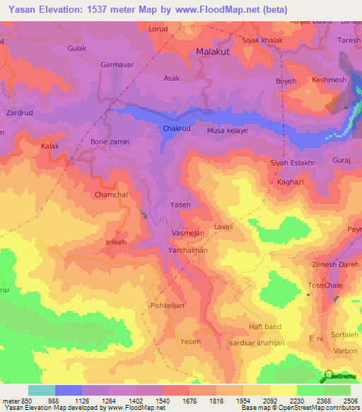 Yasan,Iran Elevation Map