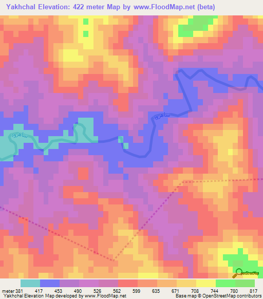 Yakhchal,Iran Elevation Map