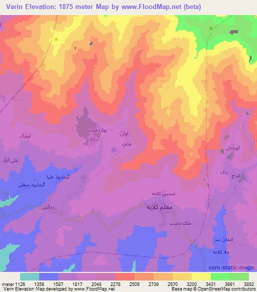 Varin,Iran Elevation Map