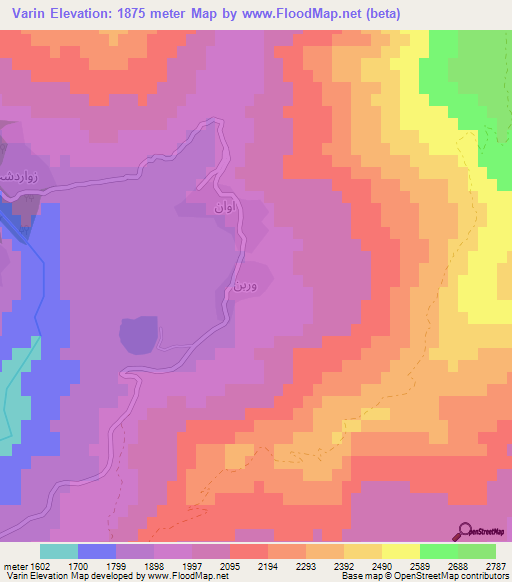 Varin,Iran Elevation Map