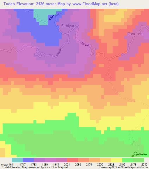 Tudeh,Iran Elevation Map