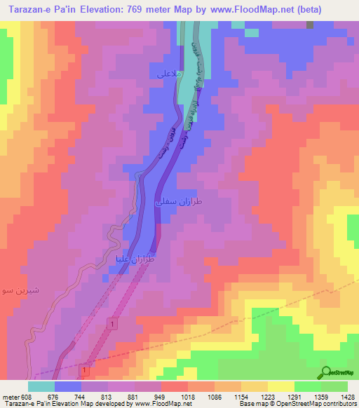 Tarazan-e Pa'in,Iran Elevation Map