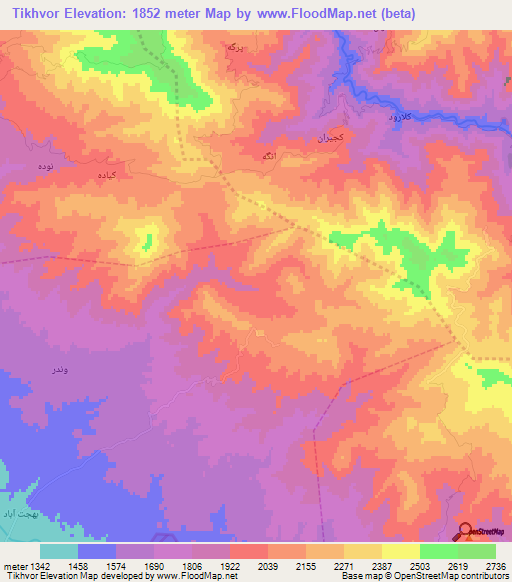 Tikhvor,Iran Elevation Map
