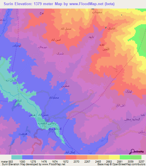 Surin,Iran Elevation Map