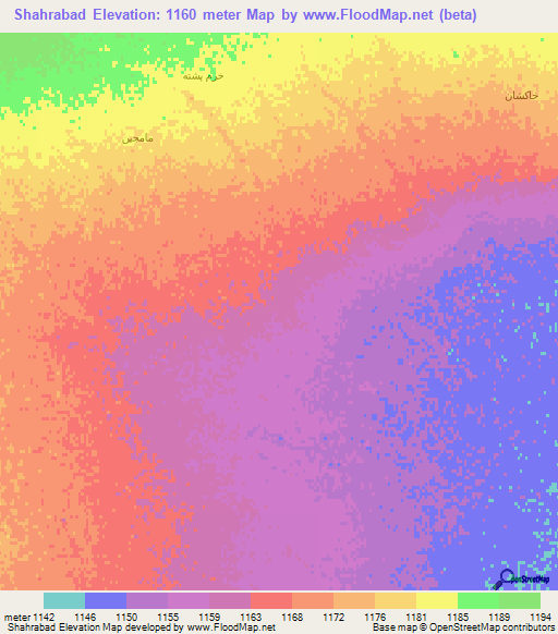 Shahrabad,Iran Elevation Map