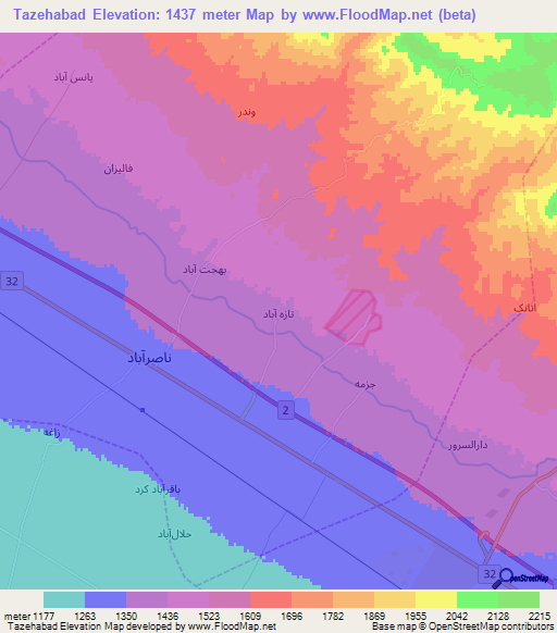 Tazehabad,Iran Elevation Map
