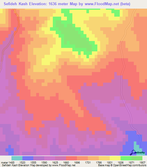 Sefideh Kash,Iran Elevation Map