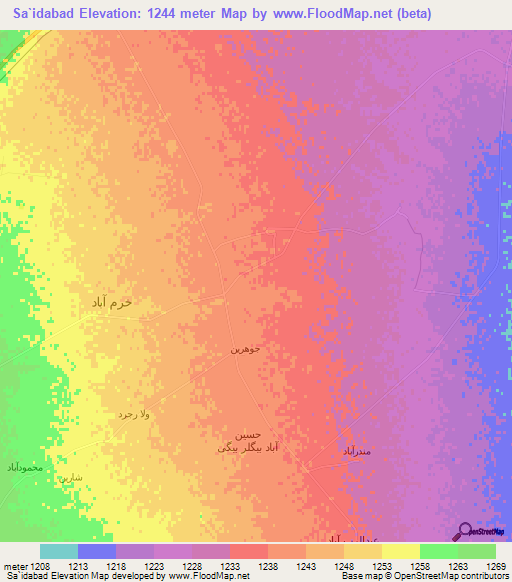 Sa`idabad,Iran Elevation Map