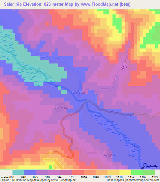 Salar Kia,Iran Elevation Map