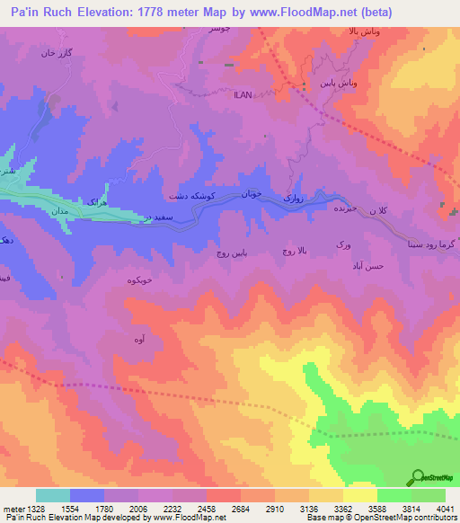Pa'in Ruch,Iran Elevation Map