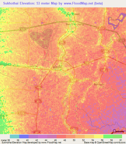 Sukhothai,Thailand Elevation Map