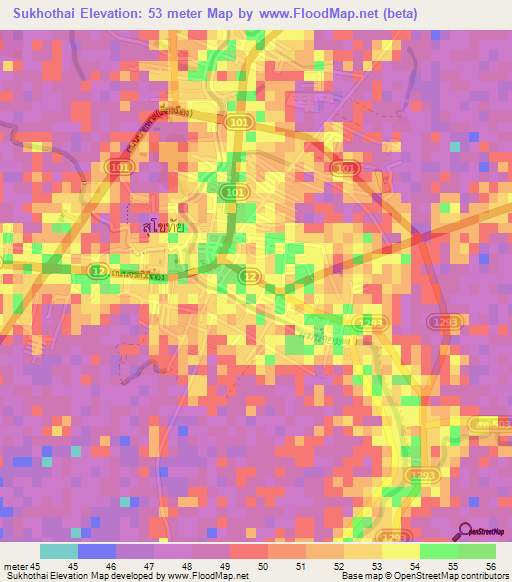 Sukhothai,Thailand Elevation Map