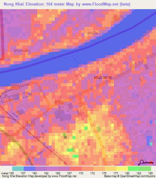 Nong Khai,Thailand Elevation Map