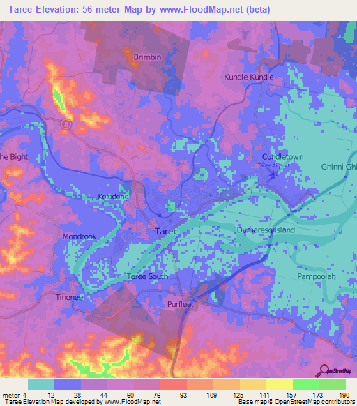 Taree,Australia Elevation Map