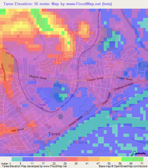 Taree,Australia Elevation Map