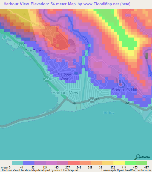 Elevation of Harbour View,Jamaica Elevation Map, Topography, Contour