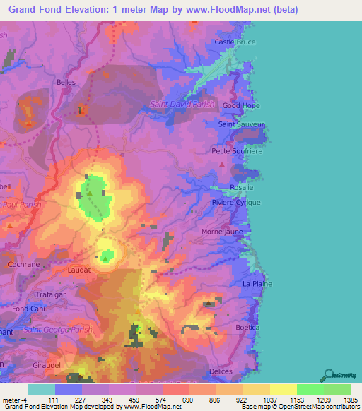Grand Fond,Dominica Elevation Map