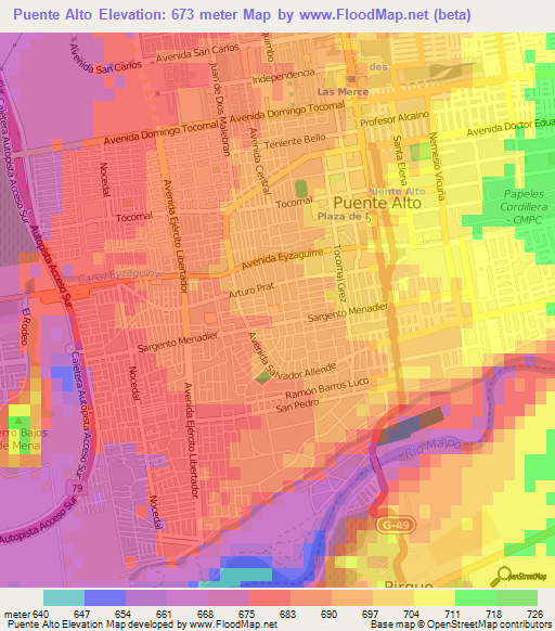 Puente Alto,Chile Elevation Map