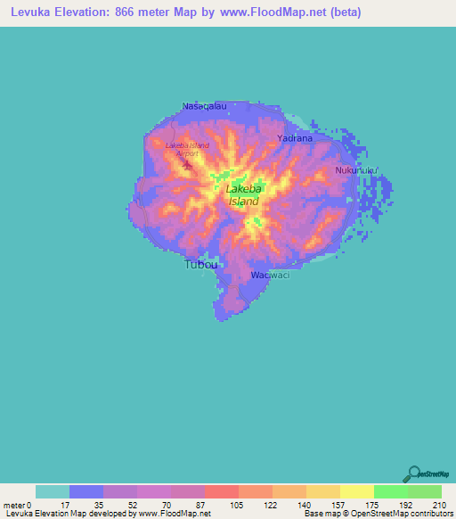 Levuka,Fiji Elevation Map