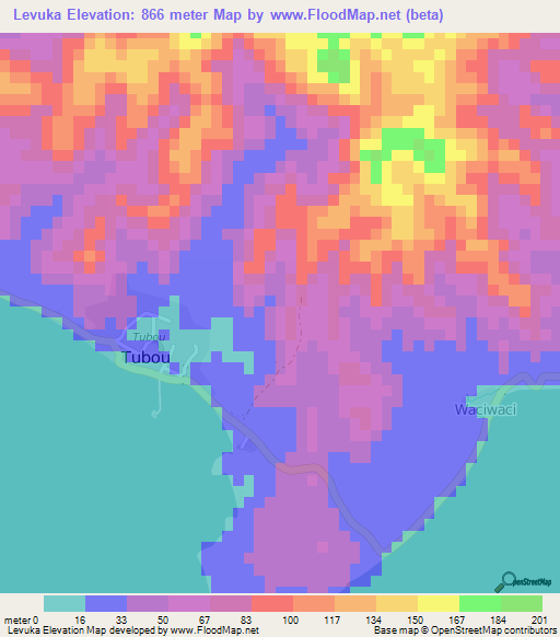 Levuka,Fiji Elevation Map
